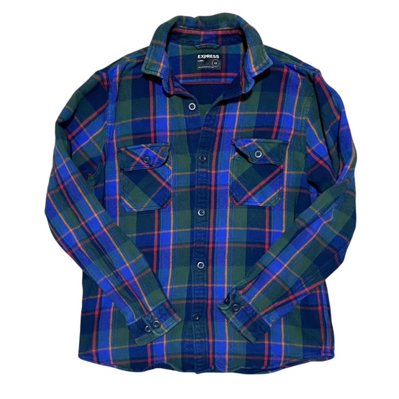 Express Other - Express Flannel Plaid Pocket Button Up Long Sleeve Cotton Shirt Cabin Grunge
